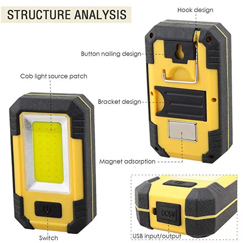cordless USB Rechargeable 30W portable adjustable compact handheld COB LED magnetic work flashlight with hook for mechanics