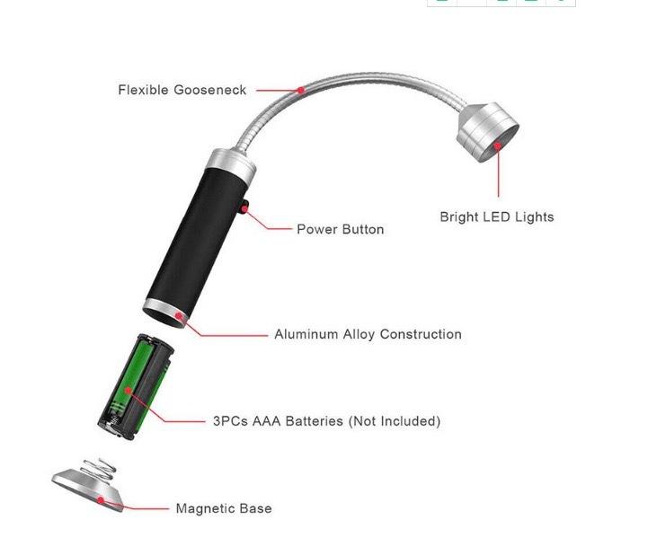 outdoor rotating magnetic portable cordless battery powered bright LED flexible gooseneck work light for mechanics