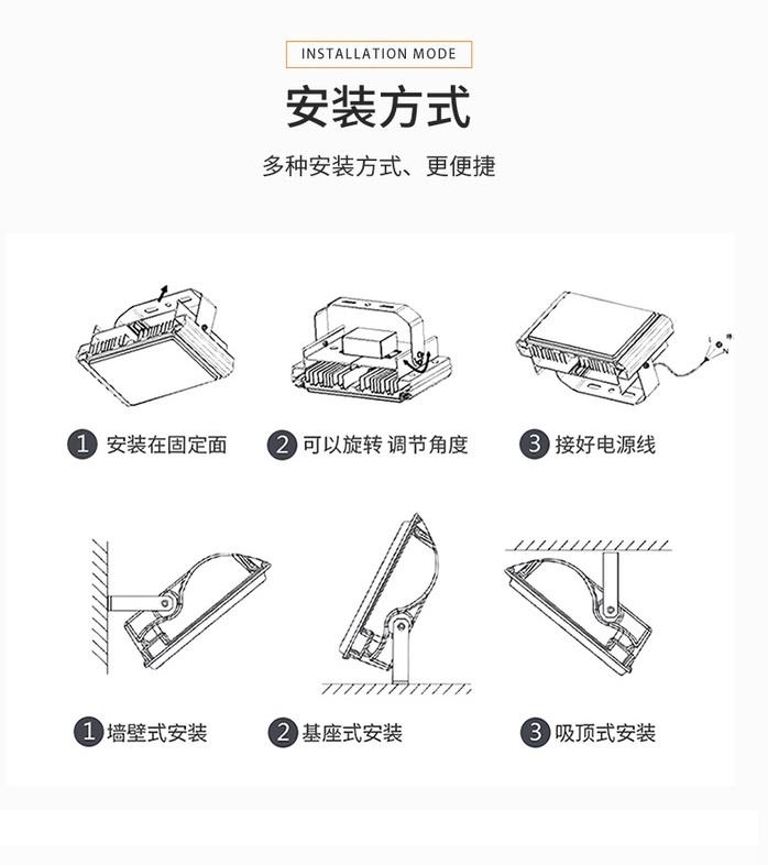 outdoor waterproof rotating 50W bright corded wall mounted white and red COB LED flood light for construction sites