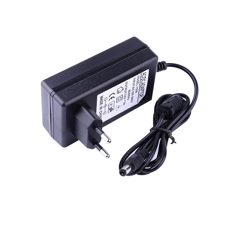universal AC to DC 12V 4A 48W black power adapter with 2 pin european wall plug and power cord for LED strip lights