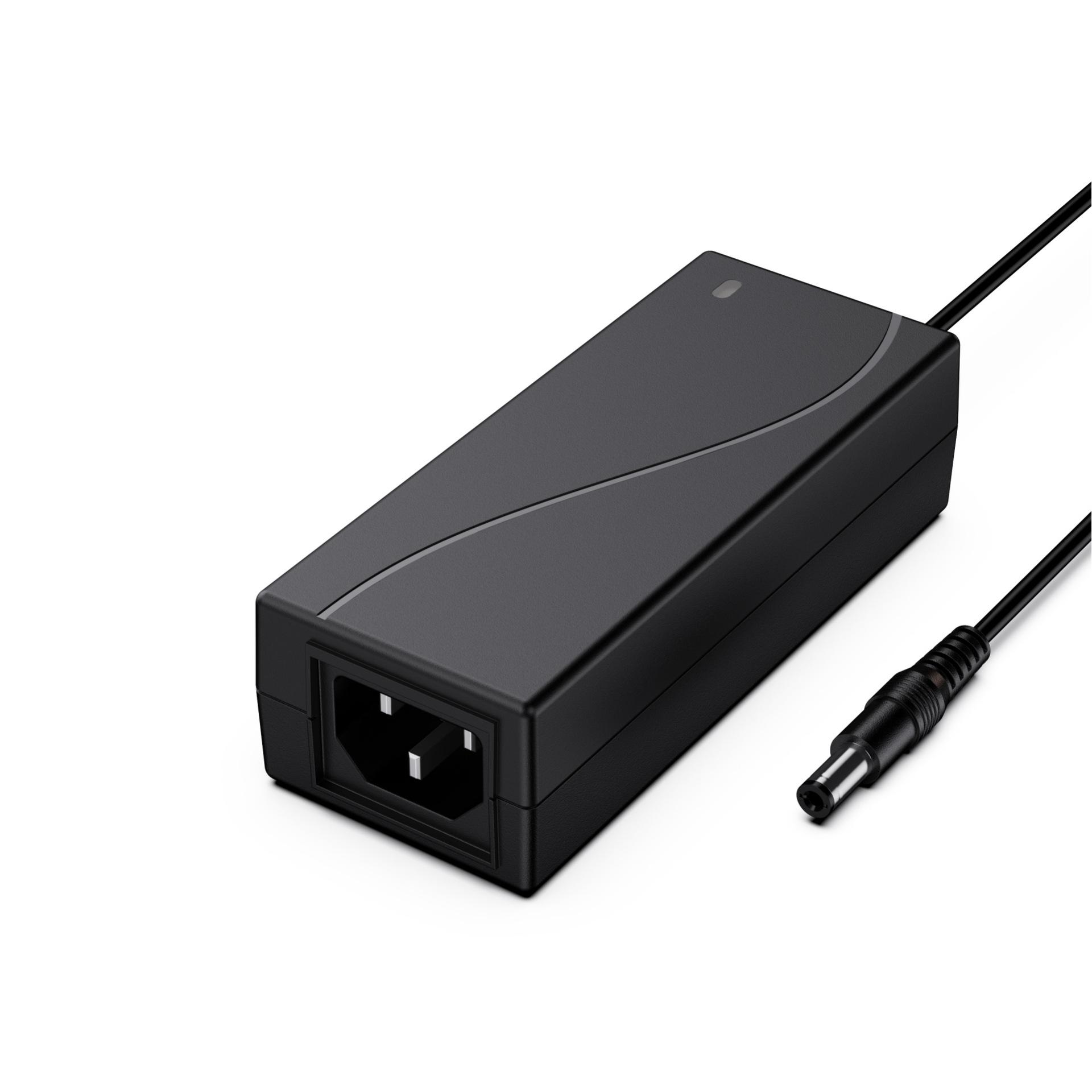 black universal AC to DC 12V 6A 72W desktop adapter with surge protector and male barrel connector for laptop