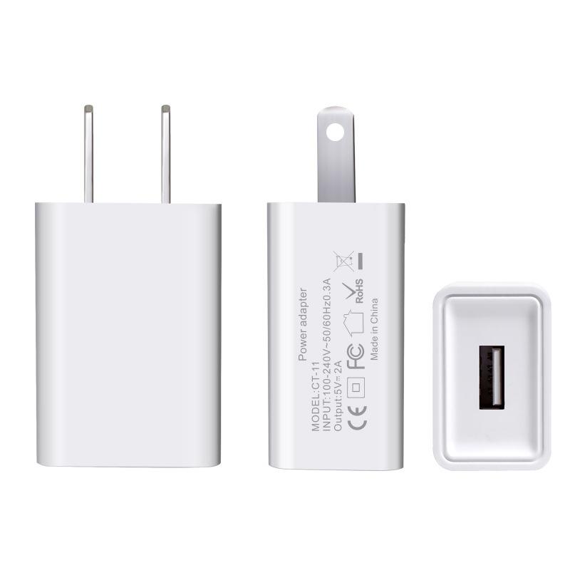 universal AC to DC 5V 2A 10W travel USB wall charger with 2 pin american wall plug and USB port for cell phone