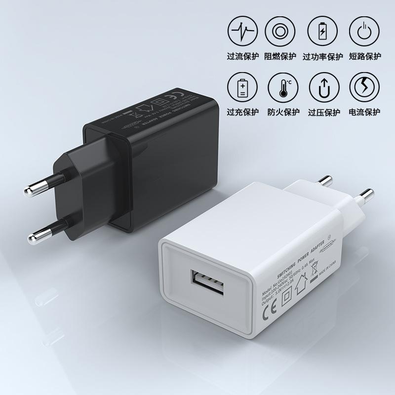 universal AC to DC 5V 2A 10W travel USB wall charger with 2 pin european wall plug and USB port for mobile phone