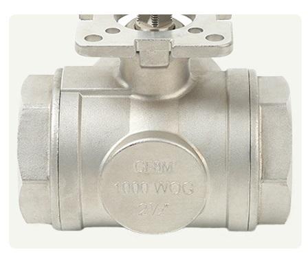 2" threaded stainless steel 3-way ball valve