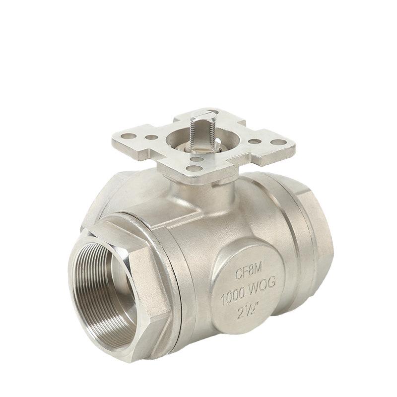 1/2" 3-way threaded stainless steel ball valve