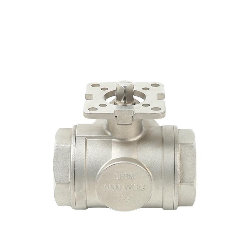 2-1/2" threaded stainless steel 3-way ball valve